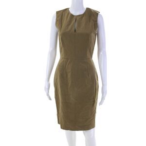 Lyn Devon Womens Crew Neck Cut Out Sleeveless Shift Dress Brown Size 2